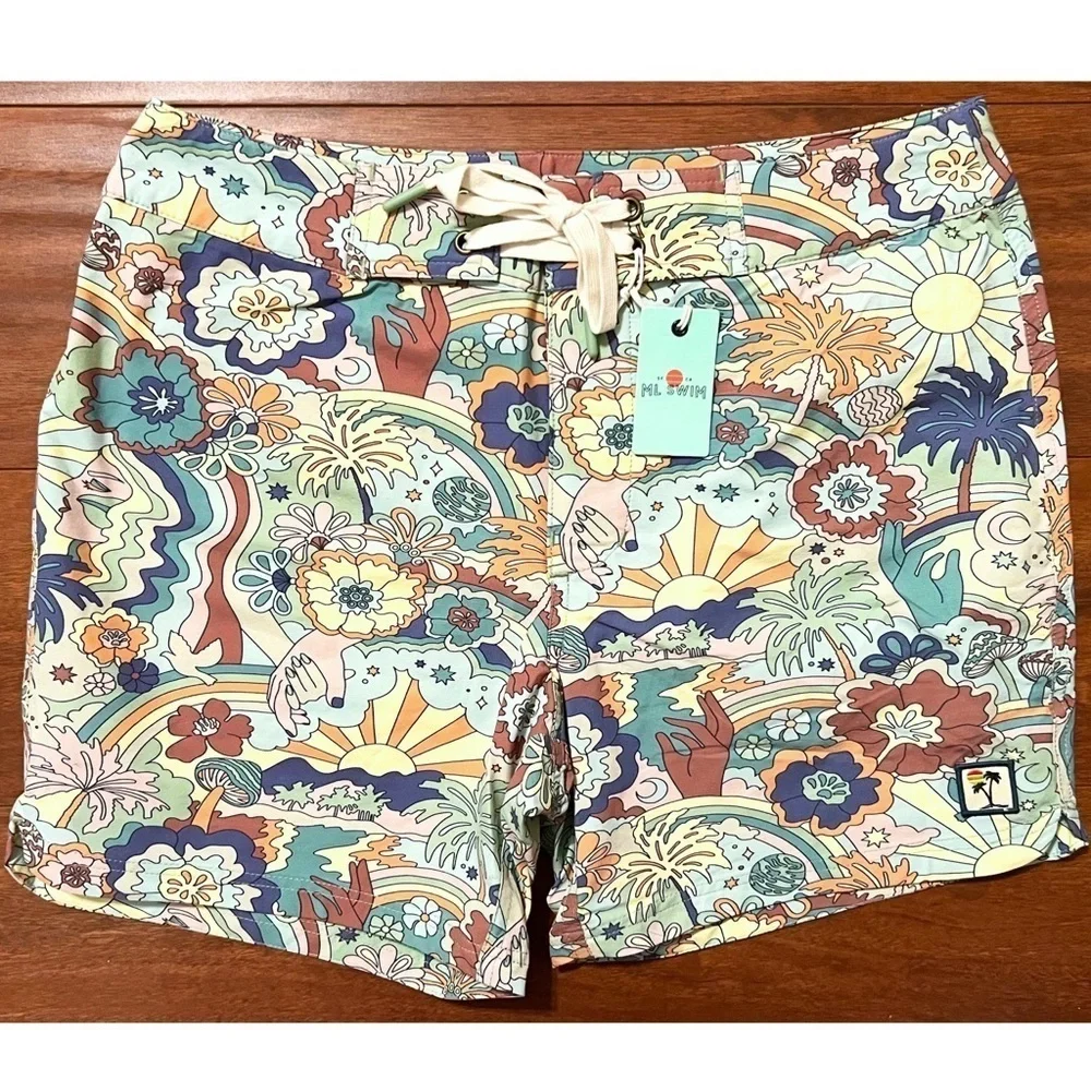 NWT MARINE LAYER Men’s Groovy Vintage Tropical Print 6.5” Inseam Board Shorts 30